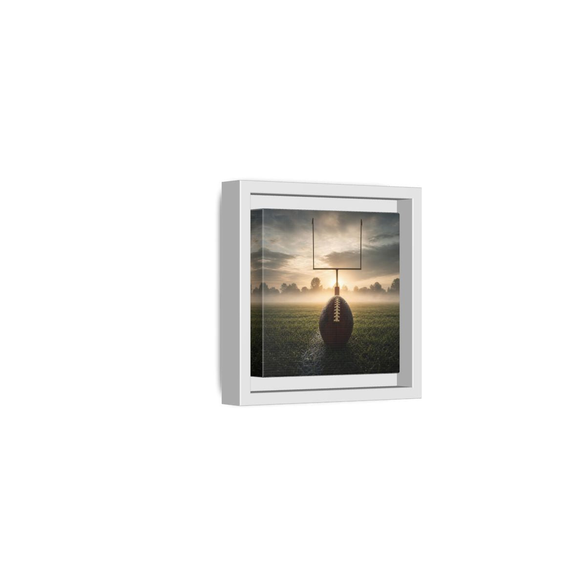 Side Mockup 22. Sunrise Football Kickoff shown as framed canvas print