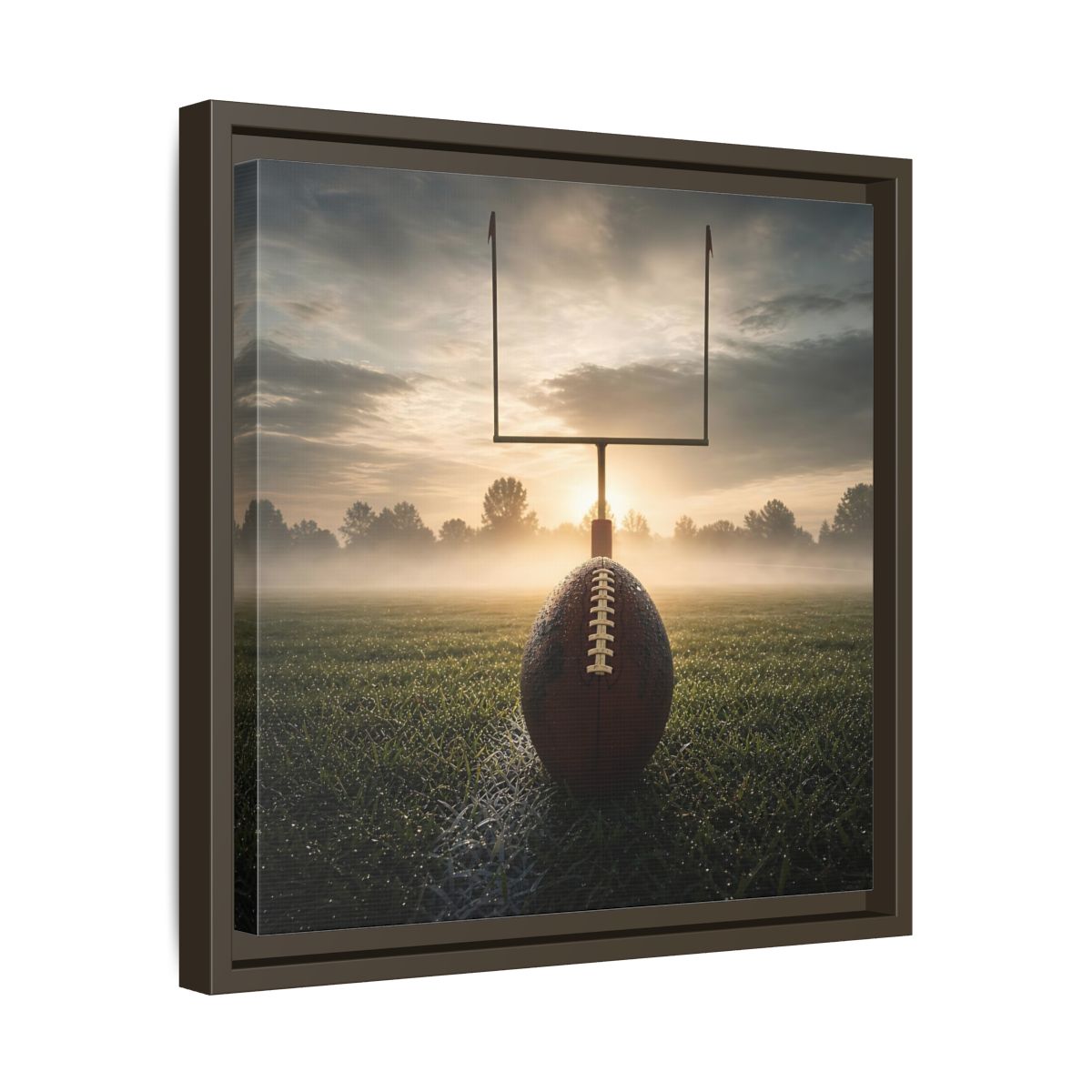 Side Mockup 29. Sunrise Football Kickoff shown as framed canvas print