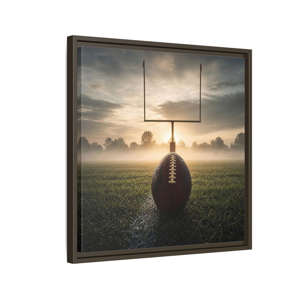 Side Mockup 11. Sunrise Football Kickoff shown as framed canvas print
