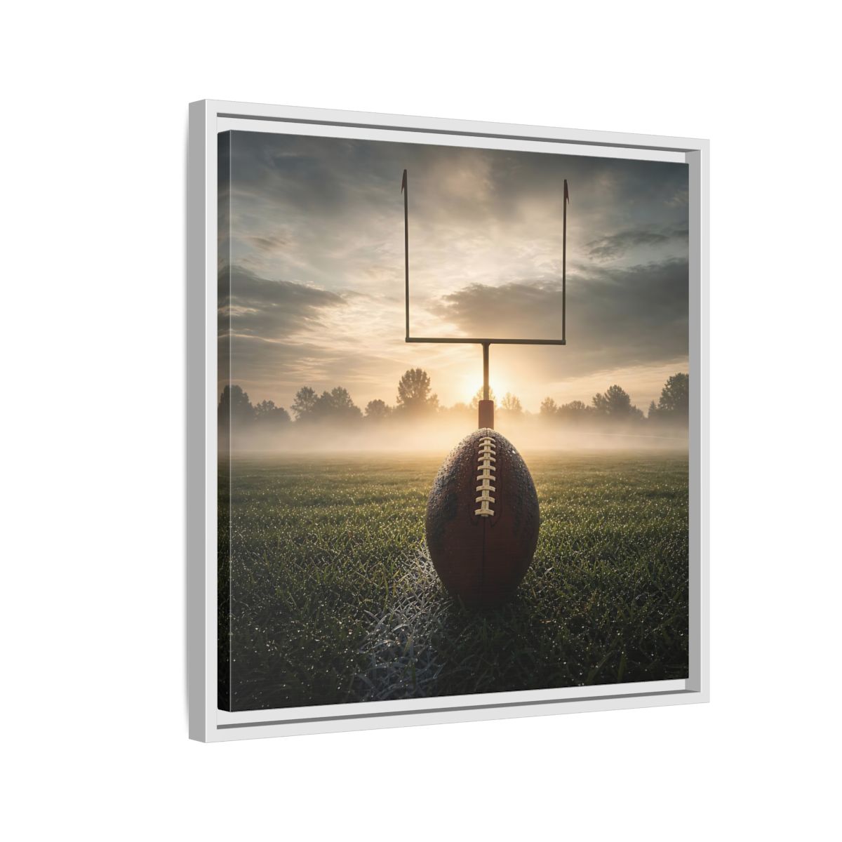 Side Mockup 10. Sunrise Football Kickoff shown as framed canvas print