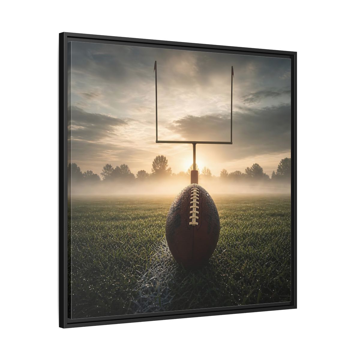Side Mockup 30. Sunrise Football Kickoff shown as framed canvas print