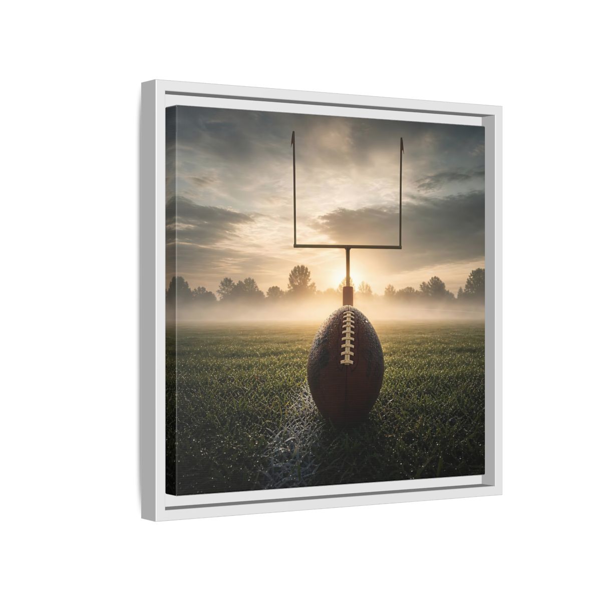 Side Mockup 13. Sunrise Football Kickoff shown as framed canvas print