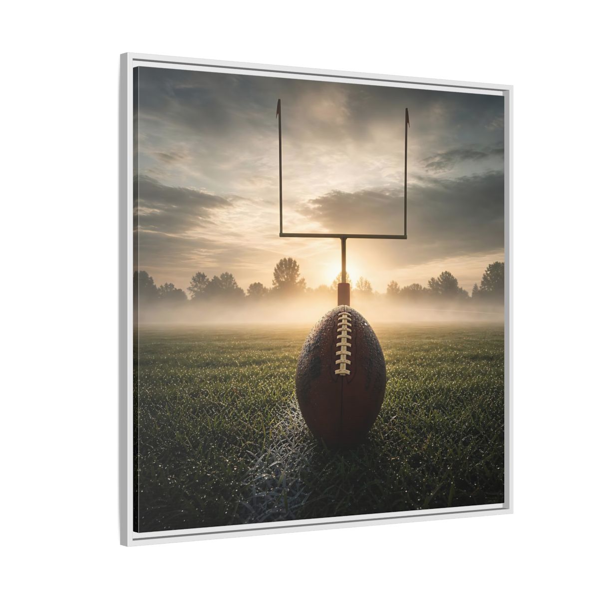 Side Mockup 4. Sunrise Football Kickoff shown as framed canvas print