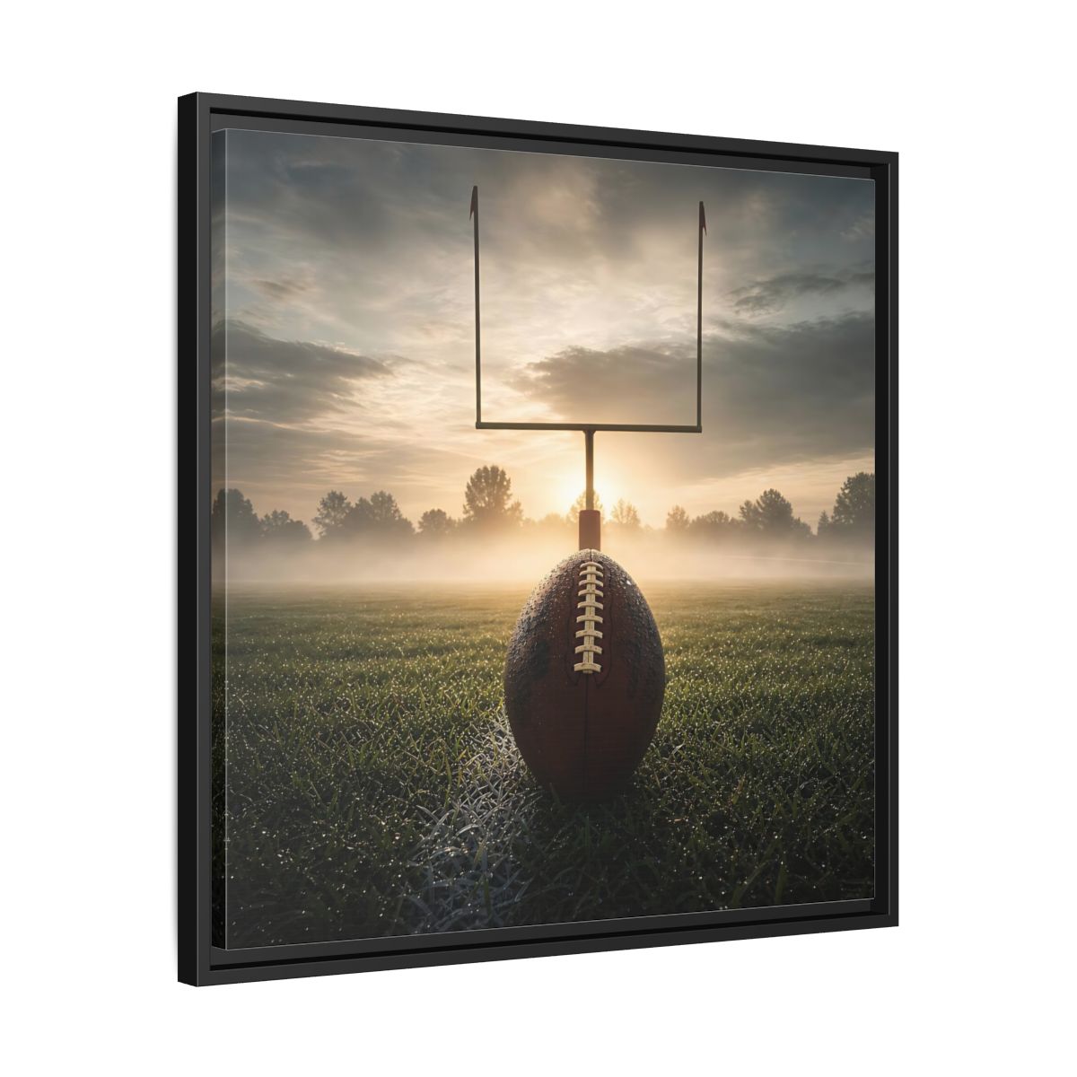 Side Mockup 31. Sunrise Football Kickoff shown as framed canvas print