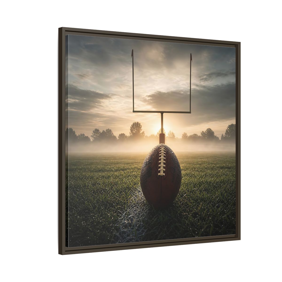 Side Mockup 8. Sunrise Football Kickoff shown as framed canvas print