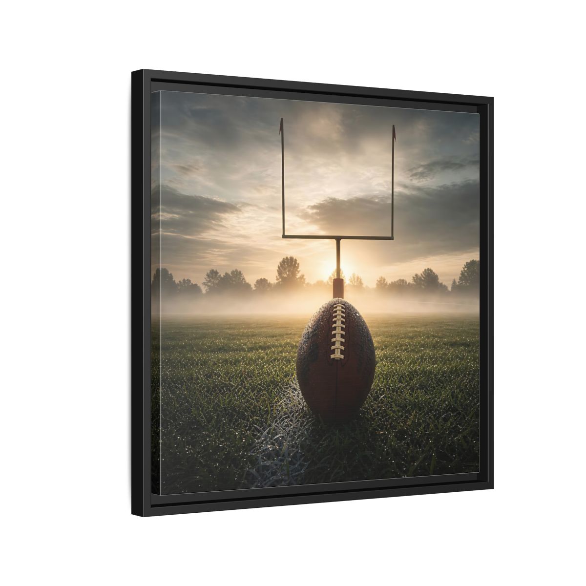 Side Mockup 12. Sunrise Football Kickoff shown as framed canvas print