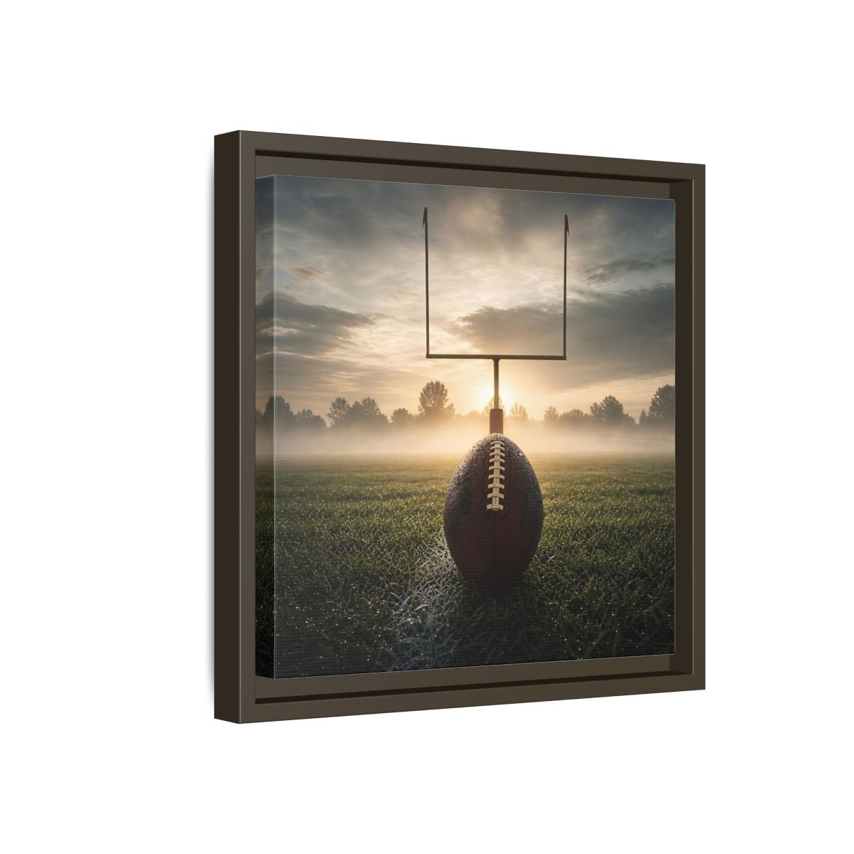 Side Mockup 17. Sunrise Football Kickoff shown as framed canvas print