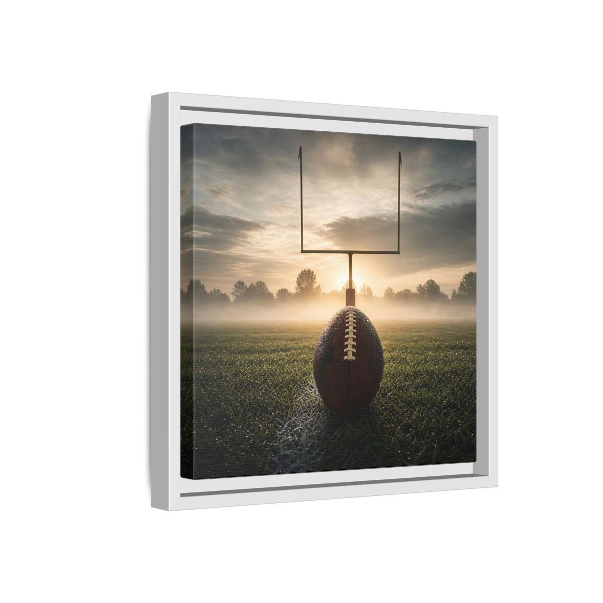Side Mockup 16. Sunrise Football Kickoff shown as framed canvas print