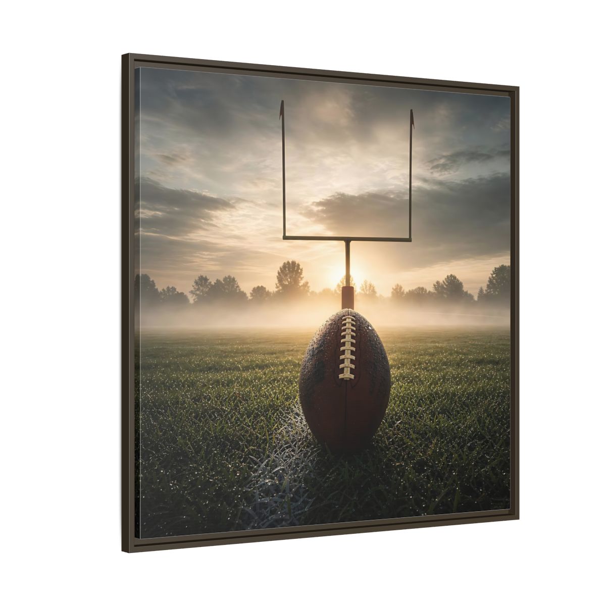 Side Mockup 5. Sunrise Football Kickoff shown as framed canvas print