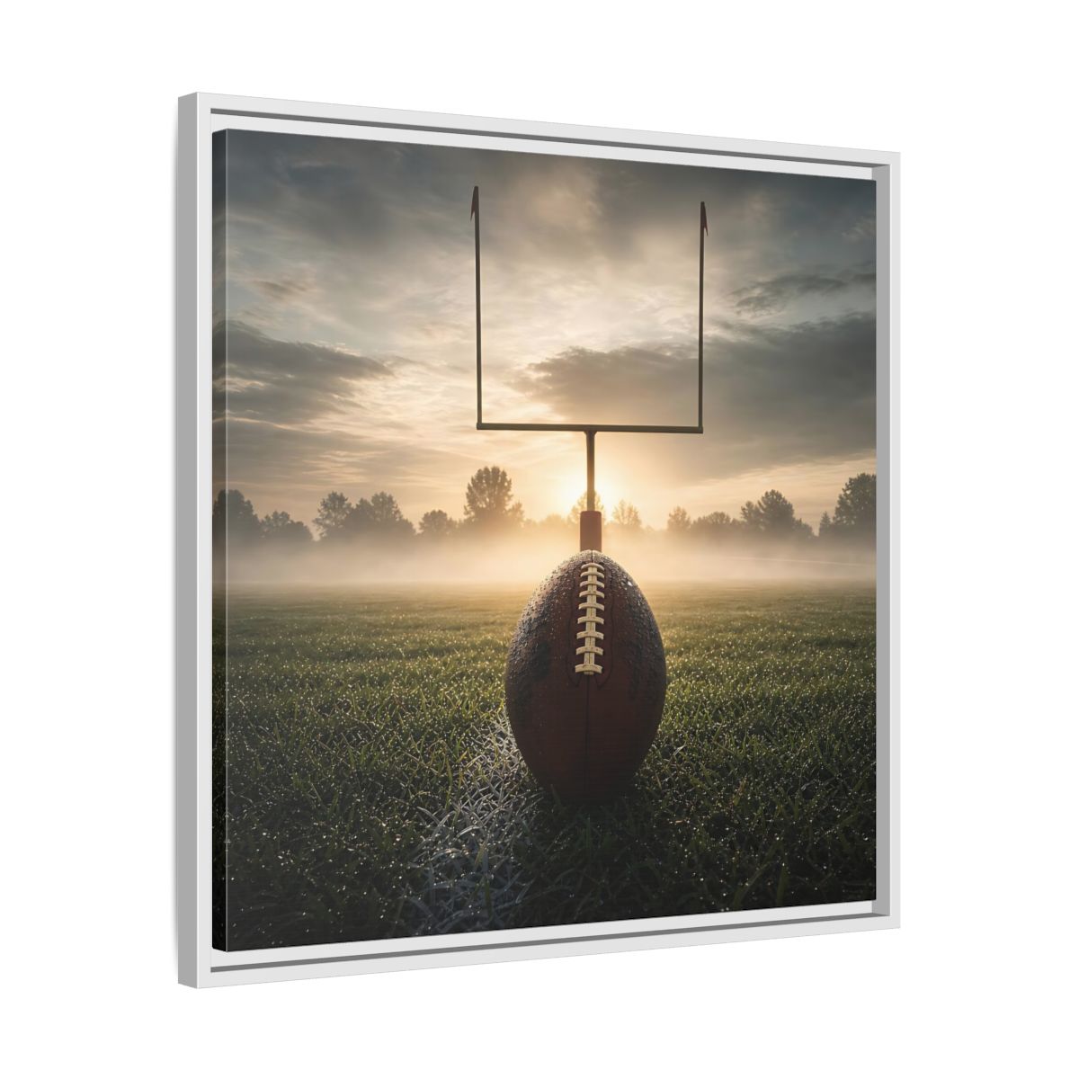 Side Mockup 26. Sunrise Football Kickoff shown as framed canvas print