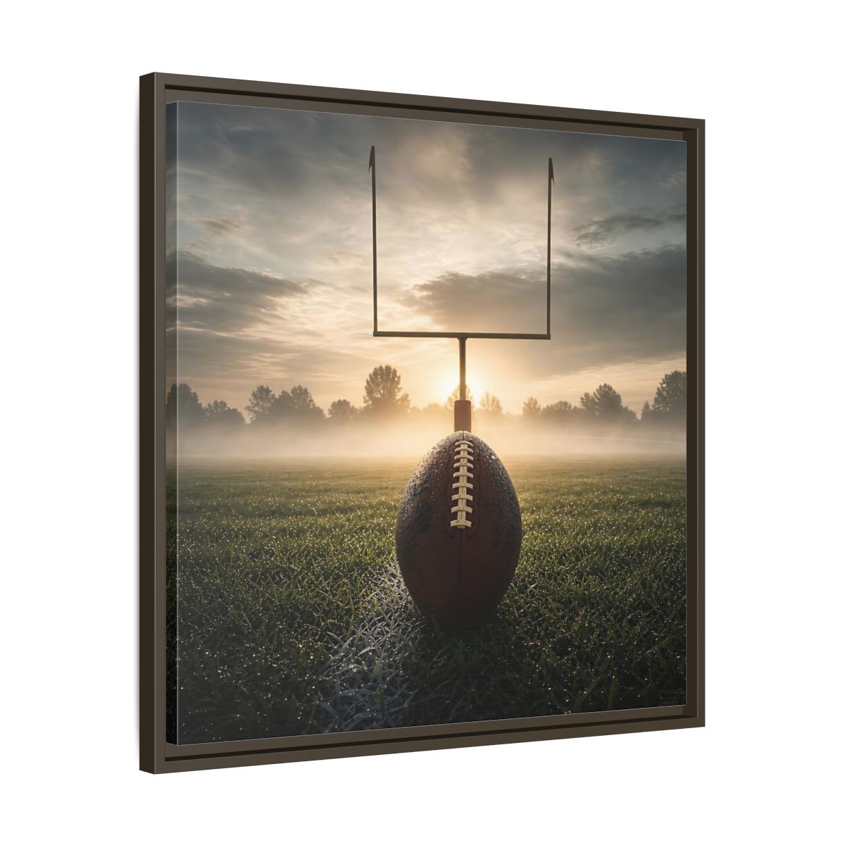Side Mockup 27. Sunrise Football Kickoff shown as framed canvas print