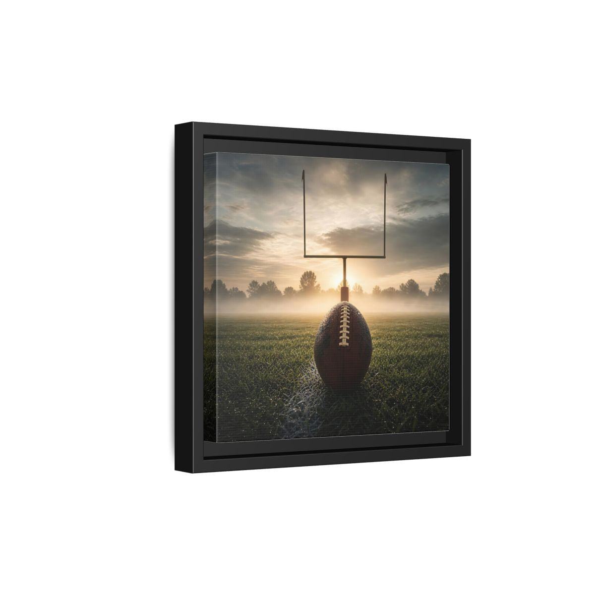 Side Mockup 21. Sunrise Football Kickoff shown as framed canvas print