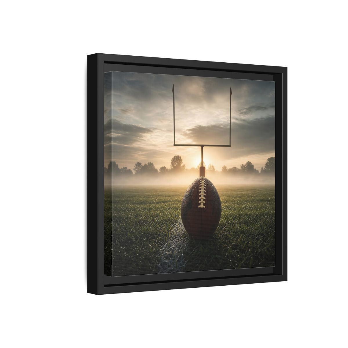 Side Mockup 18. Sunrise Football Kickoff shown as framed canvas print