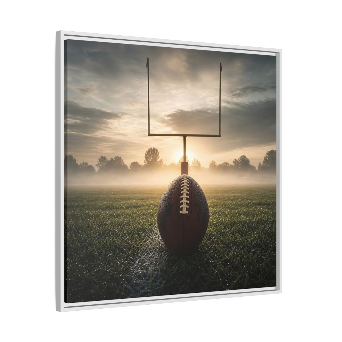 Side Mockup 25. Sunrise Football Kickoff shown as framed canvas print