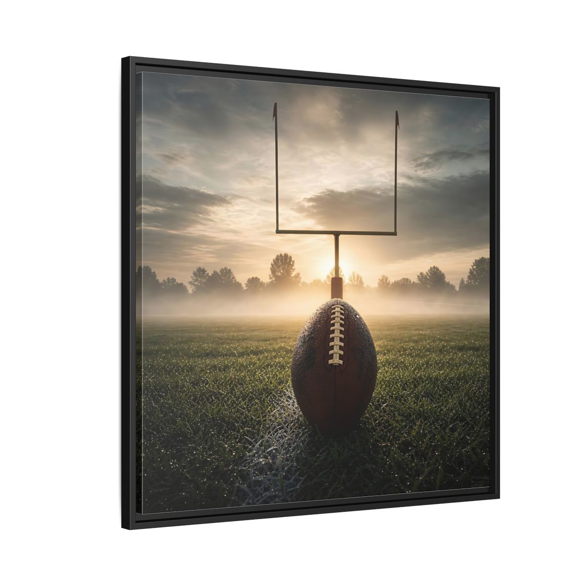 Side Mockup 9. Sunrise Football Kickoff shown as framed canvas print