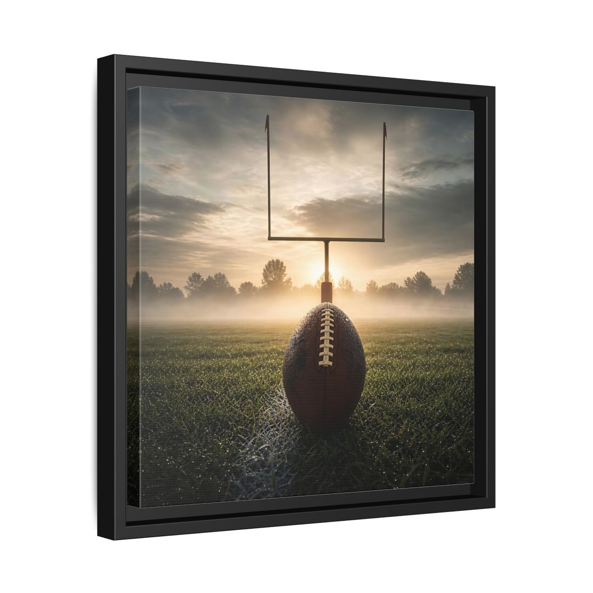 Side Mockup 32. Sunrise Football Kickoff shown as framed canvas print
