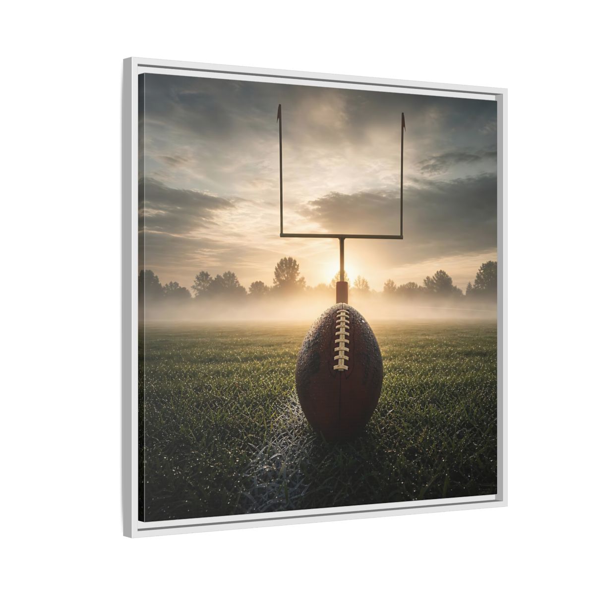 Side Mockup 7. Sunrise Football Kickoff shown as framed canvas print