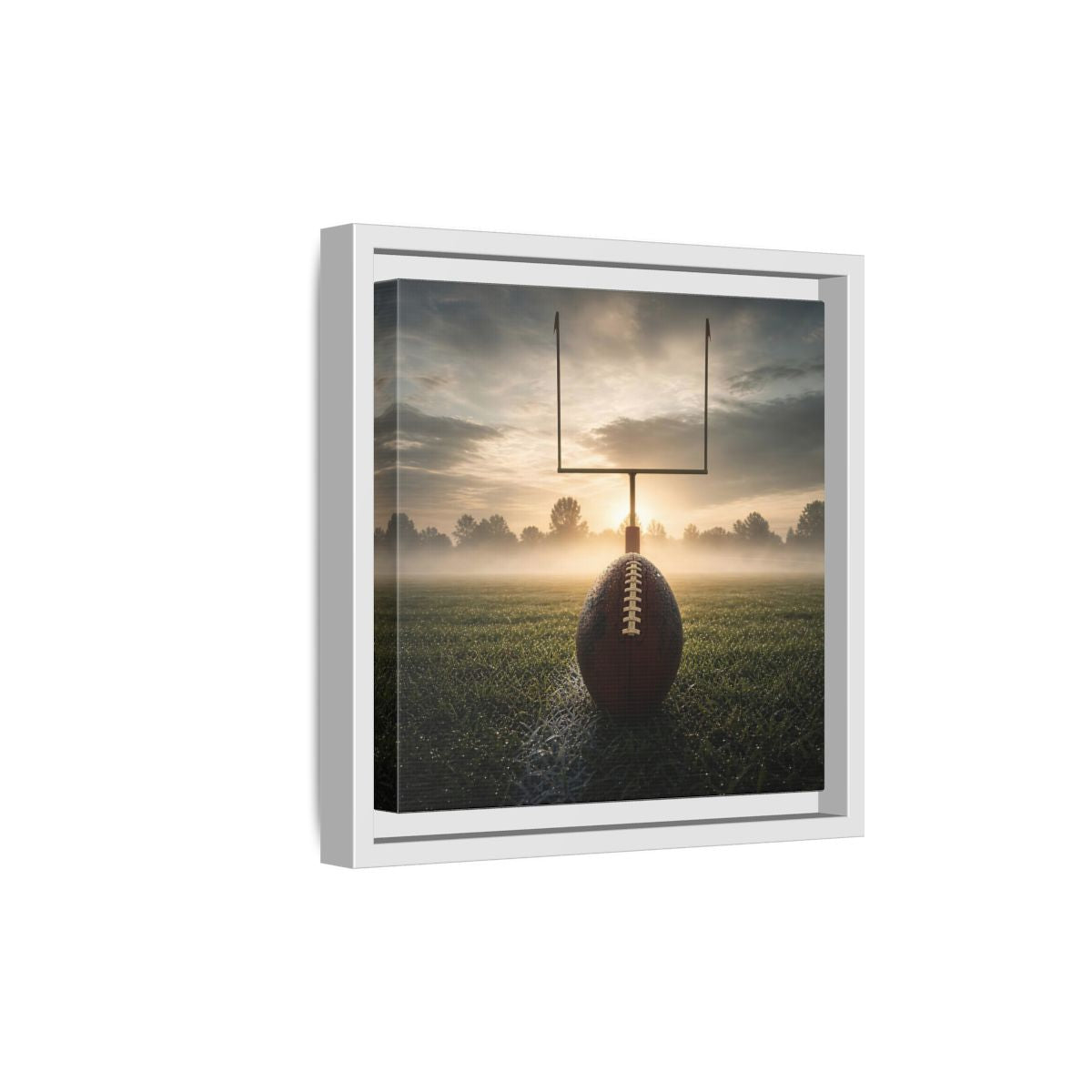 Side Mockup 19. Sunrise Football Kickoff shown as framed canvas print