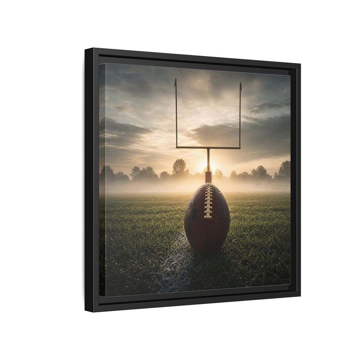 Side Mockup 15. Sunrise Football Kickoff shown as framed canvas print