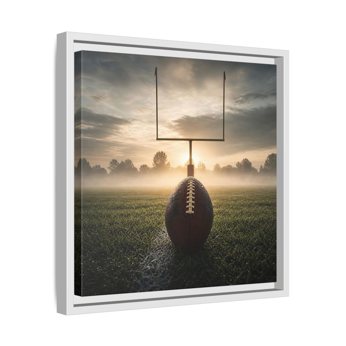Side Mockup 28. Sunrise Football Kickoff shown as framed canvas print