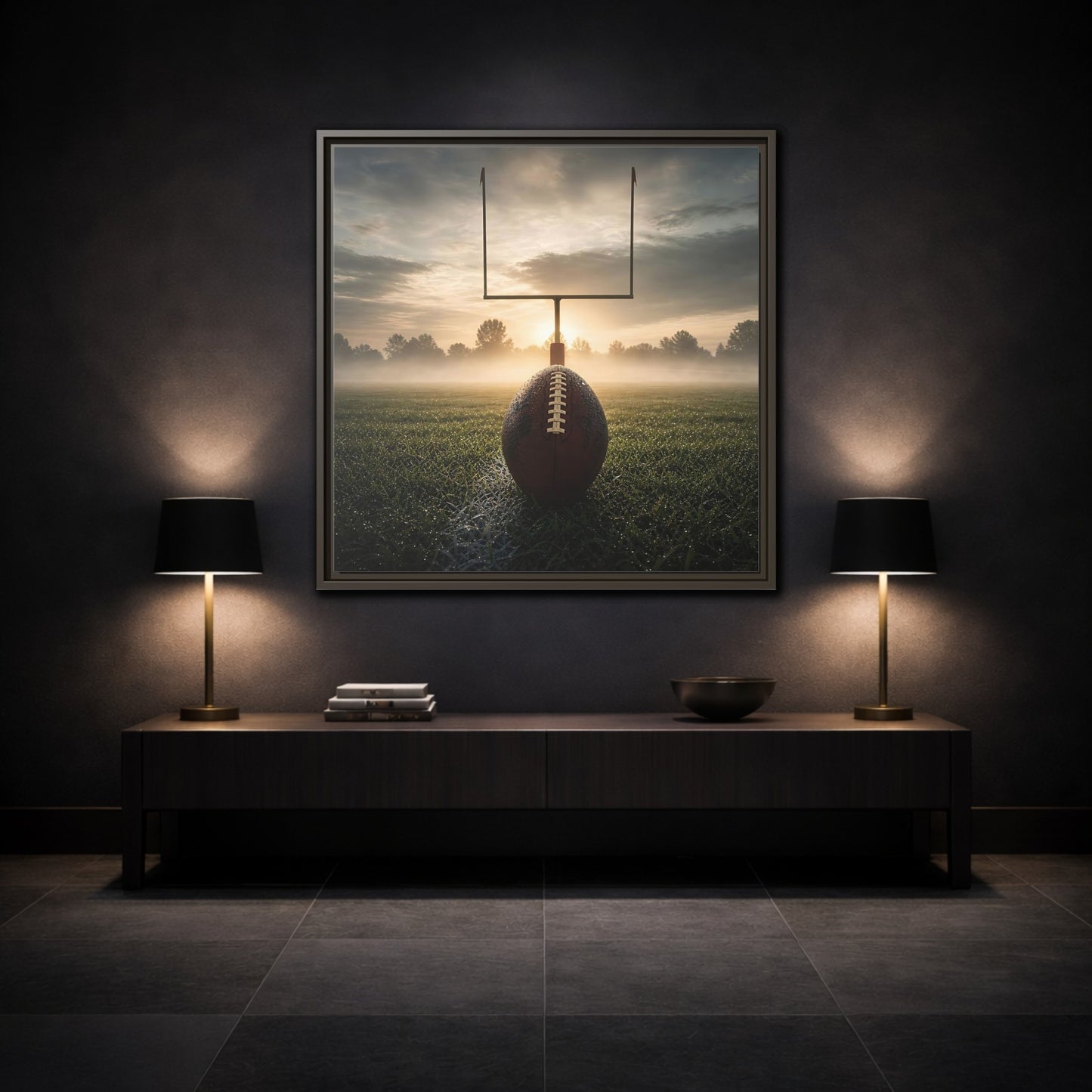 Mockup 3. Sunrise Football Kickoff shown as framed canvas print