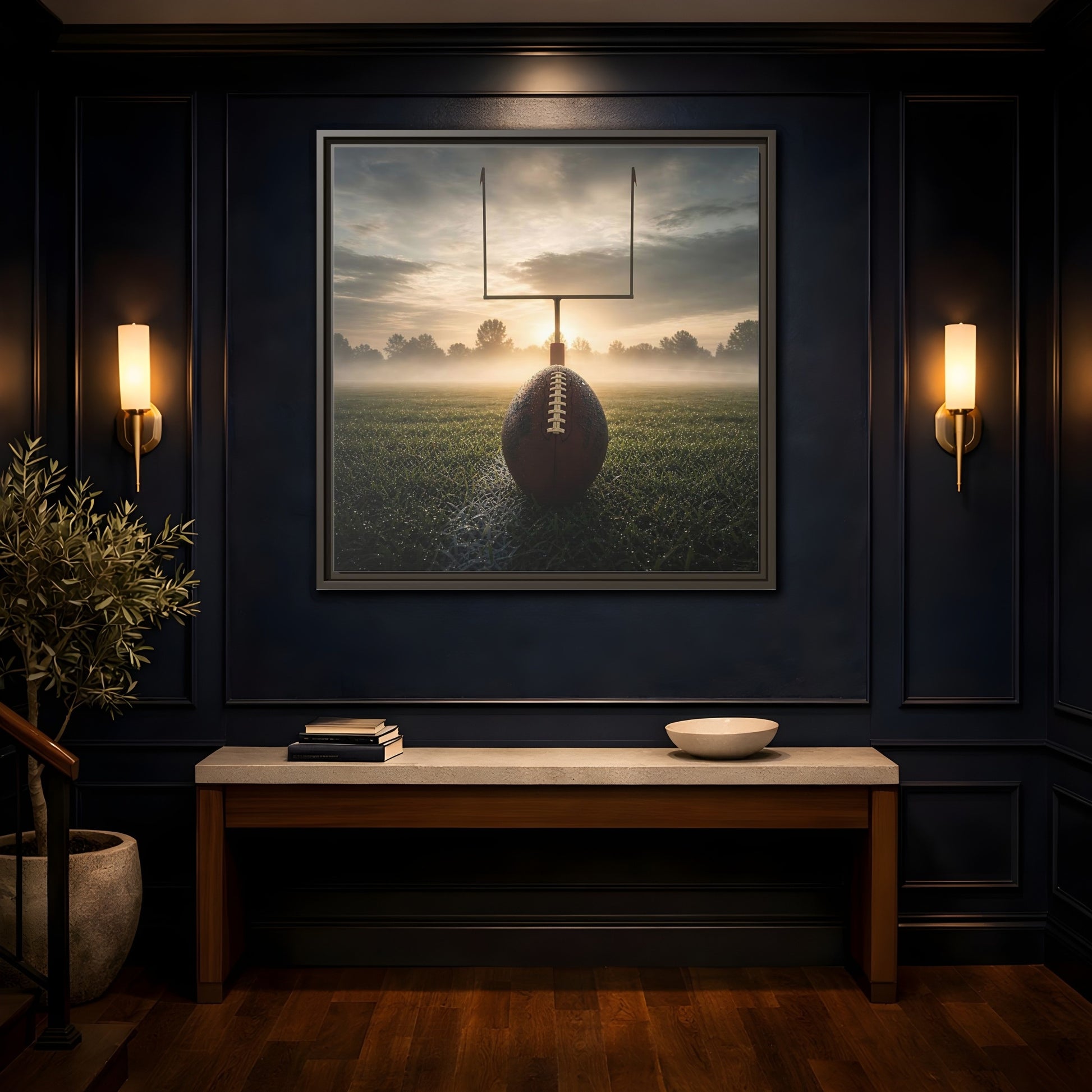 Mockup 4. Sunrise Football Kickoff shown as framed canvas print