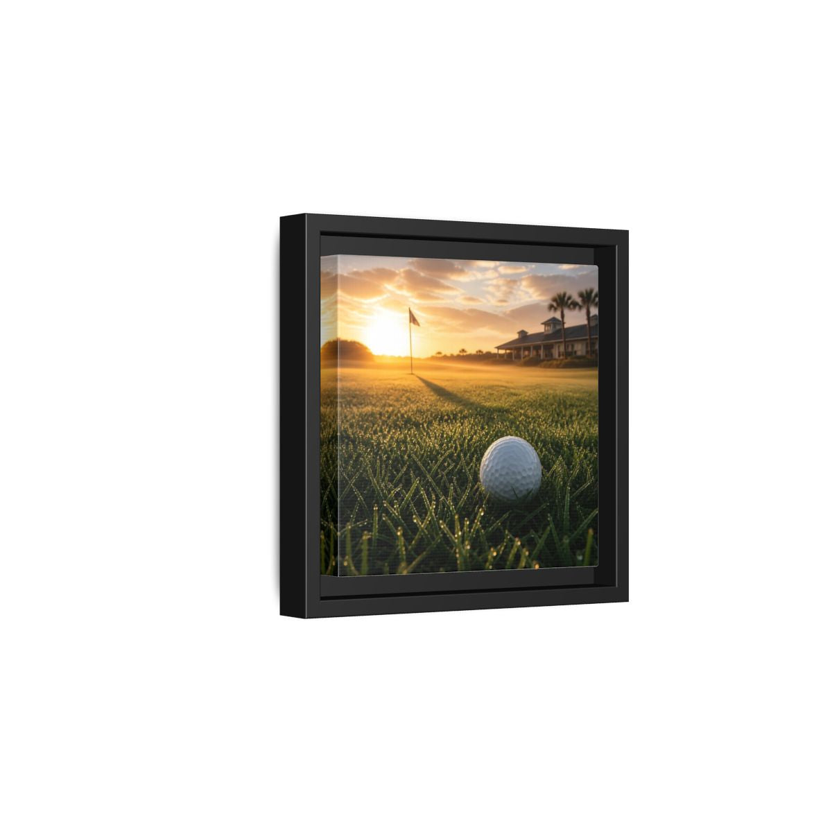 Side Mockup 3. Sunrise Golf Moment shown as framed canvas print