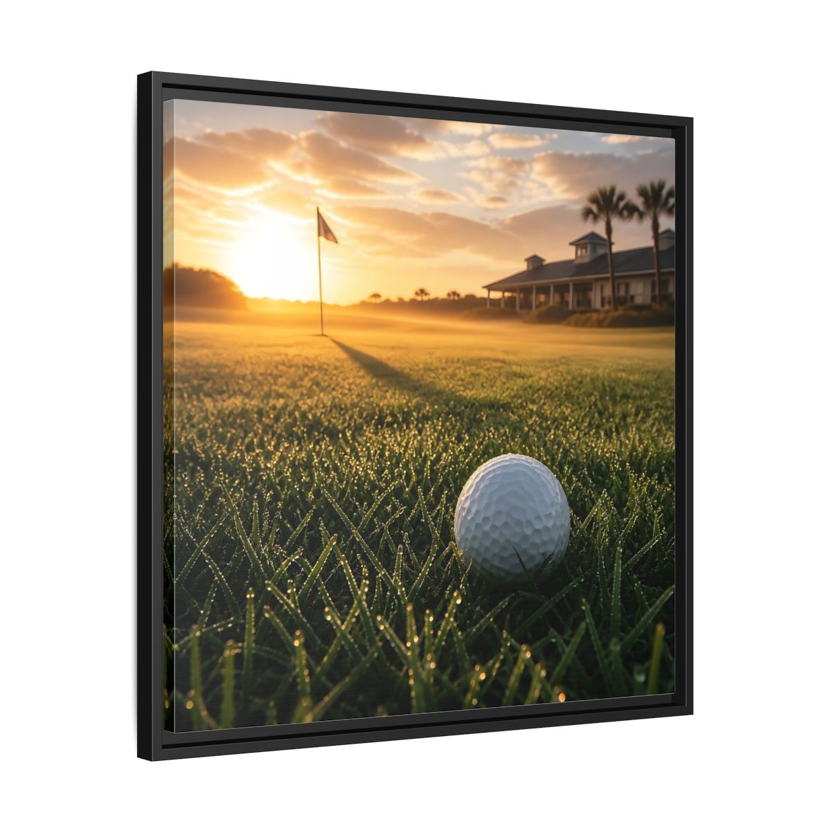 Side Mockup 31. Sunrise Golf Moment shown as framed canvas print