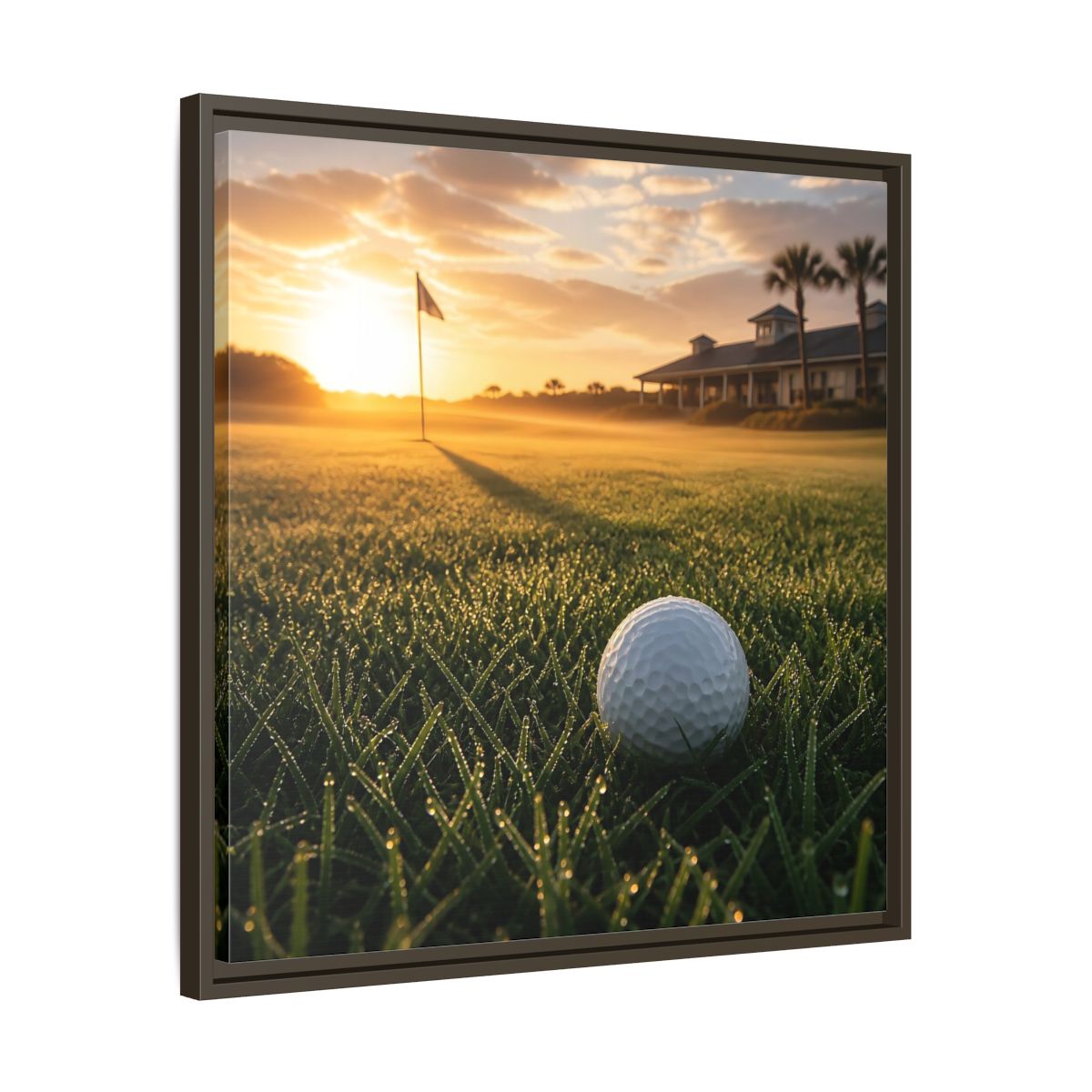 Side Mockup 27. Sunrise Golf Moment shown as framed canvas print