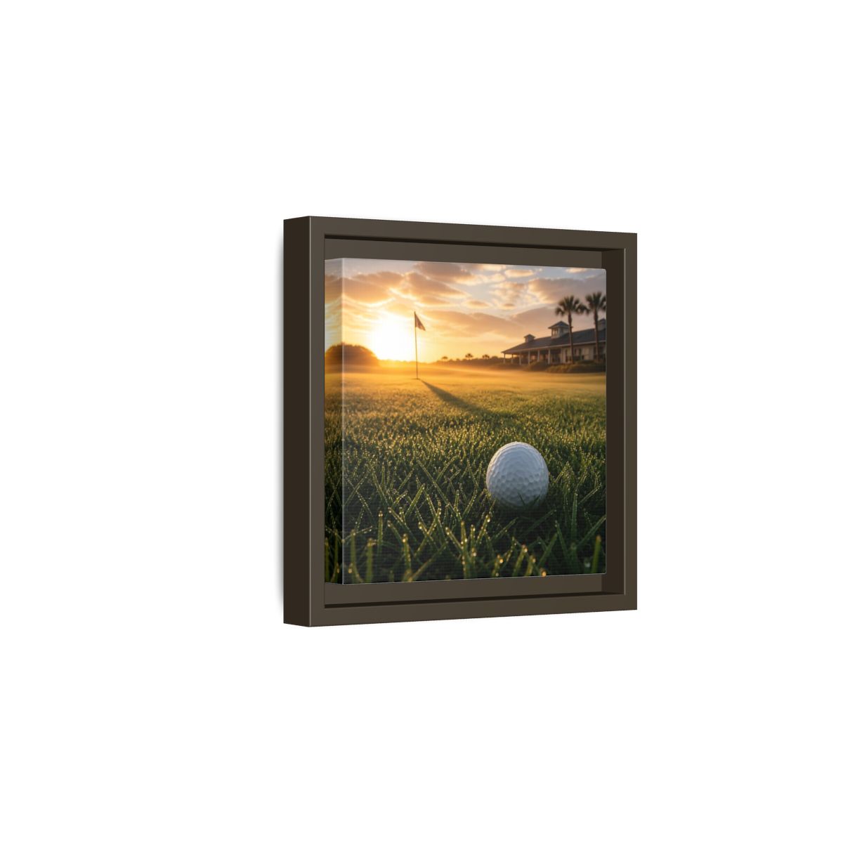 Side Mockup 2. Sunrise Golf Moment shown as framed canvas print