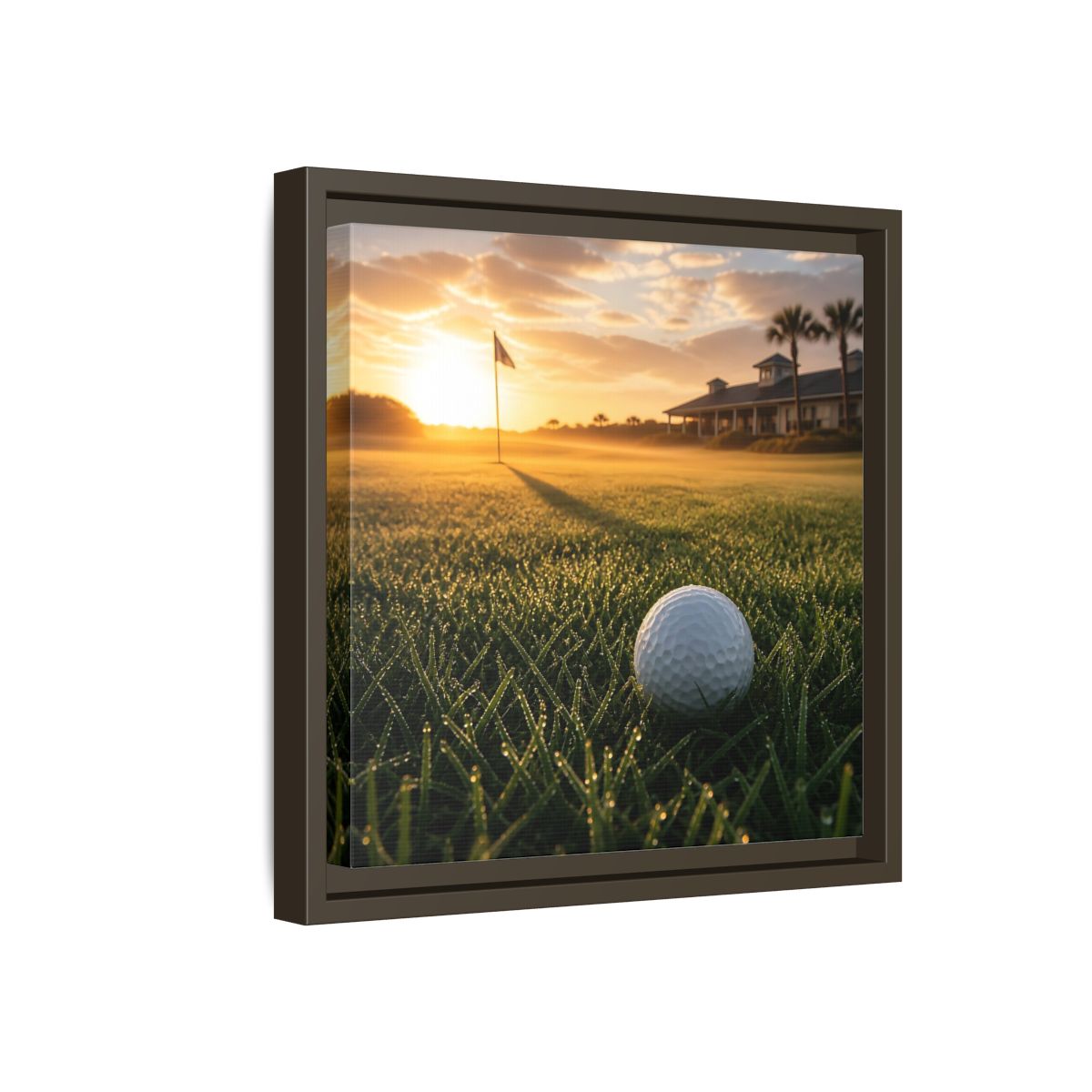 Side Mockup 17. Sunrise Golf Moment shown as framed canvas print