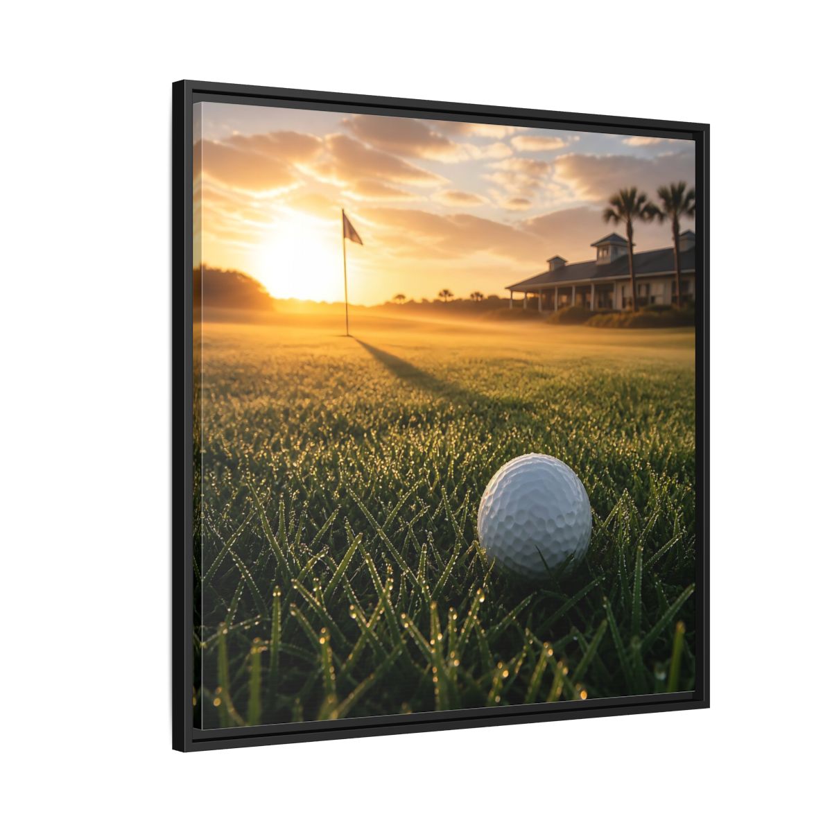 Side Mockup 9. Sunrise Golf Moment shown as framed canvas print