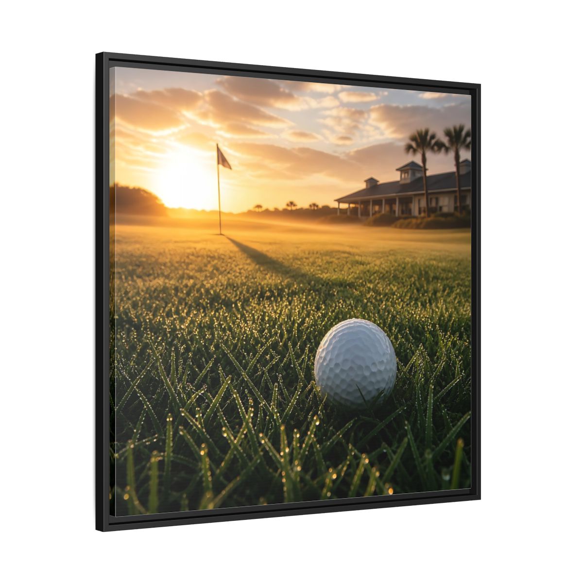 Side Mockup 30. Sunrise Golf Moment shown as framed canvas print