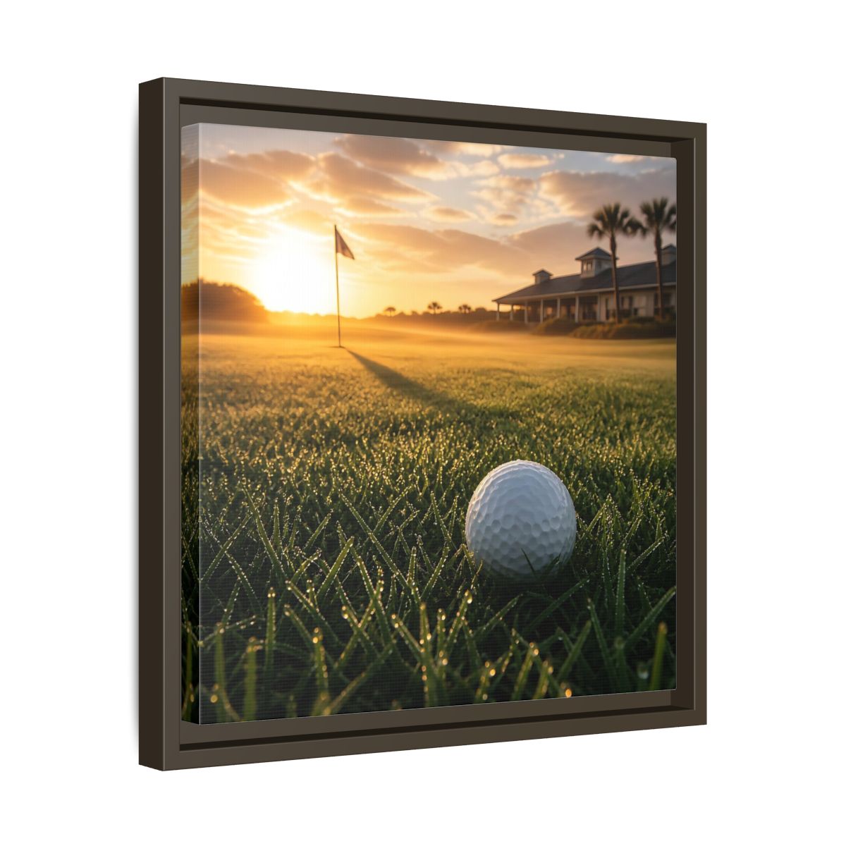 Side Mockup 29. Sunrise Golf Moment shown as framed canvas print