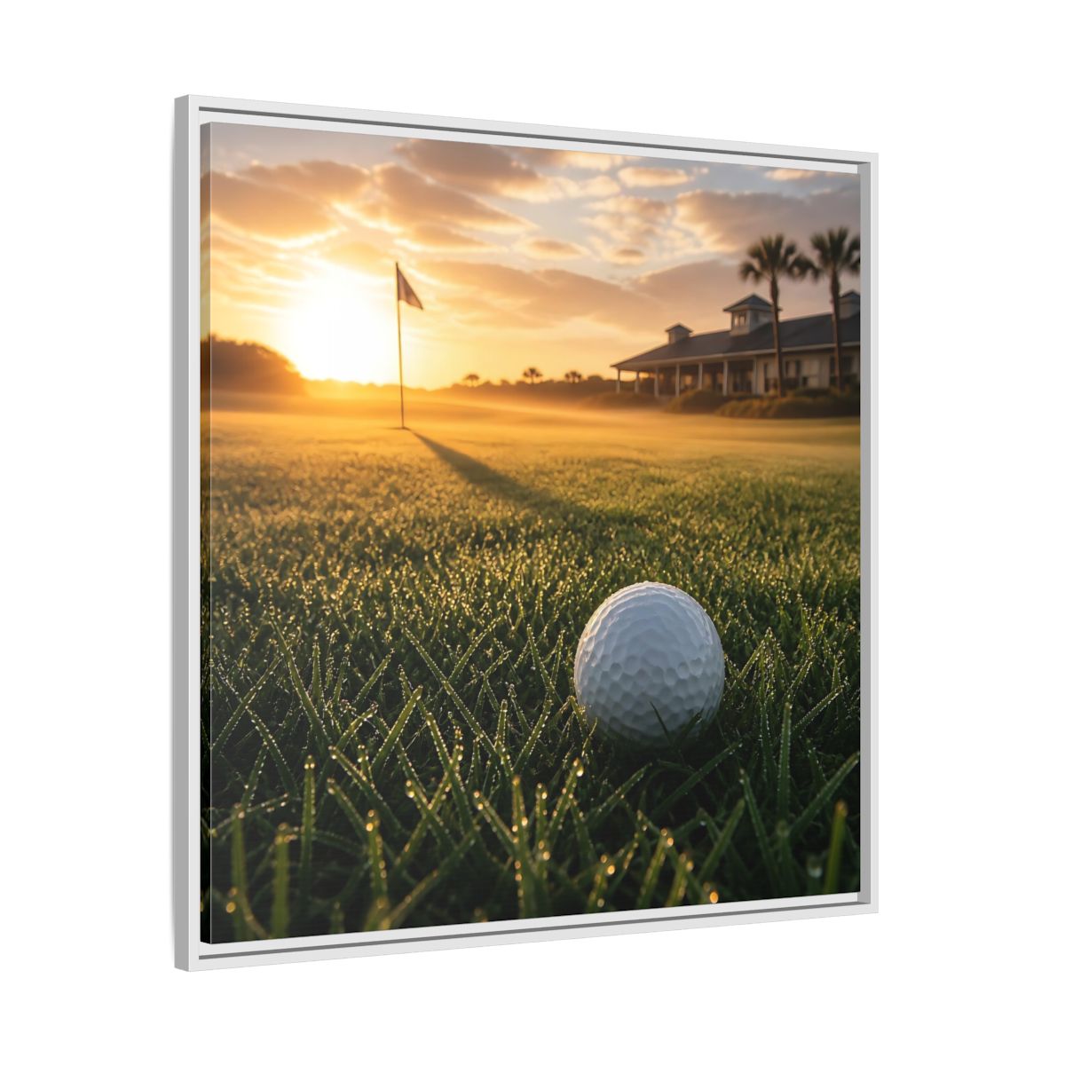 Side Mockup 25. Sunrise Golf Moment shown as framed canvas print