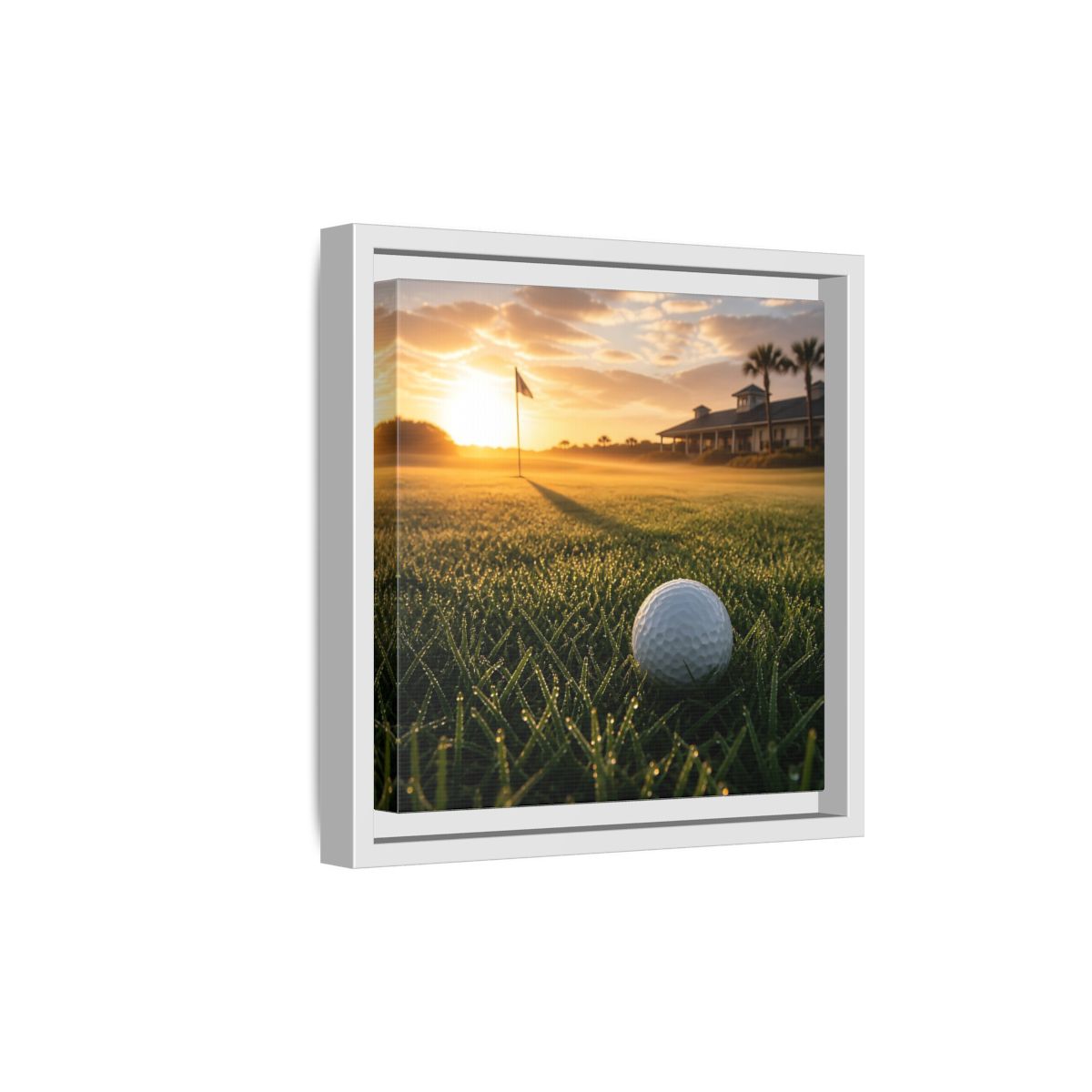 Side Mockup 19. Sunrise Golf Moment shown as framed canvas print