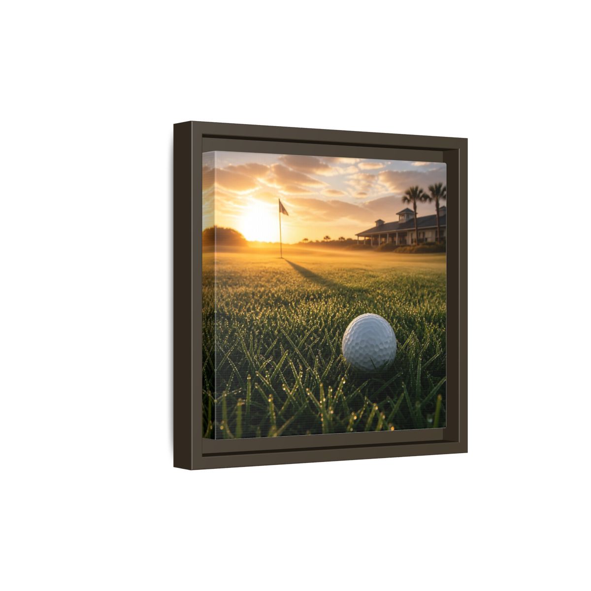 Side Mockup 20. Sunrise Golf Moment shown as framed canvas print