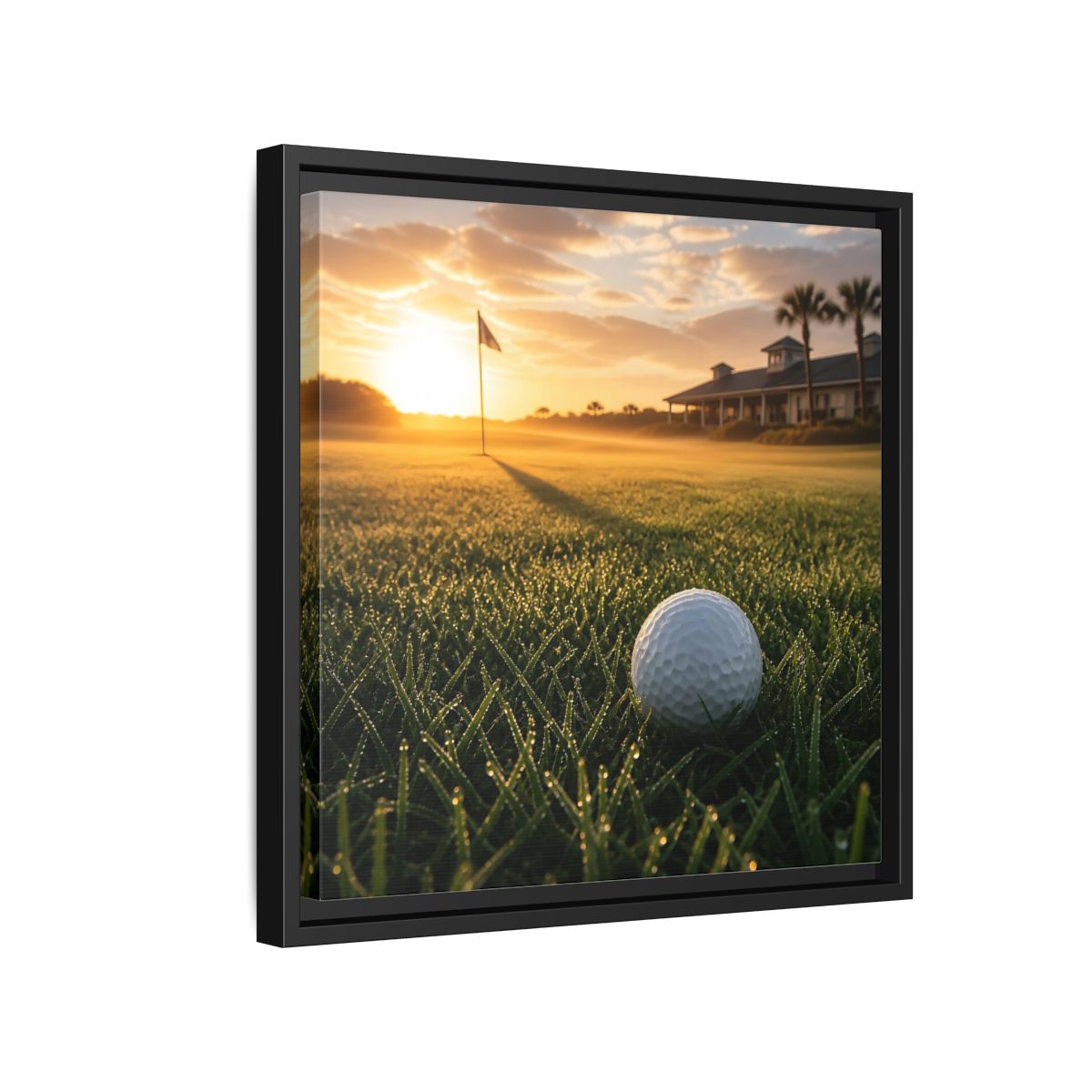 Side Mockup 15. Sunrise Golf Moment shown as framed canvas print