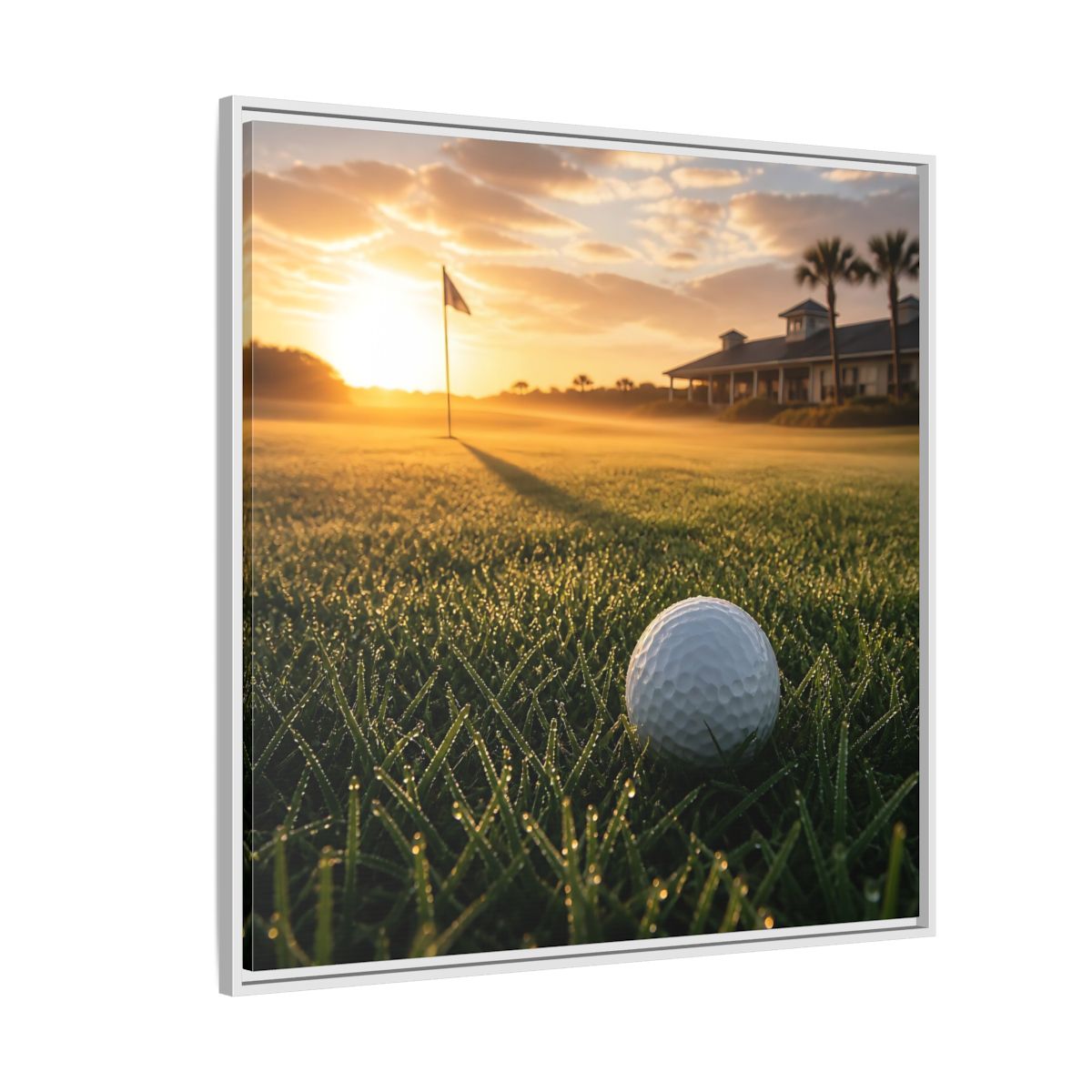 Side Mockup 4. Sunrise Golf Moment shown as framed canvas print
