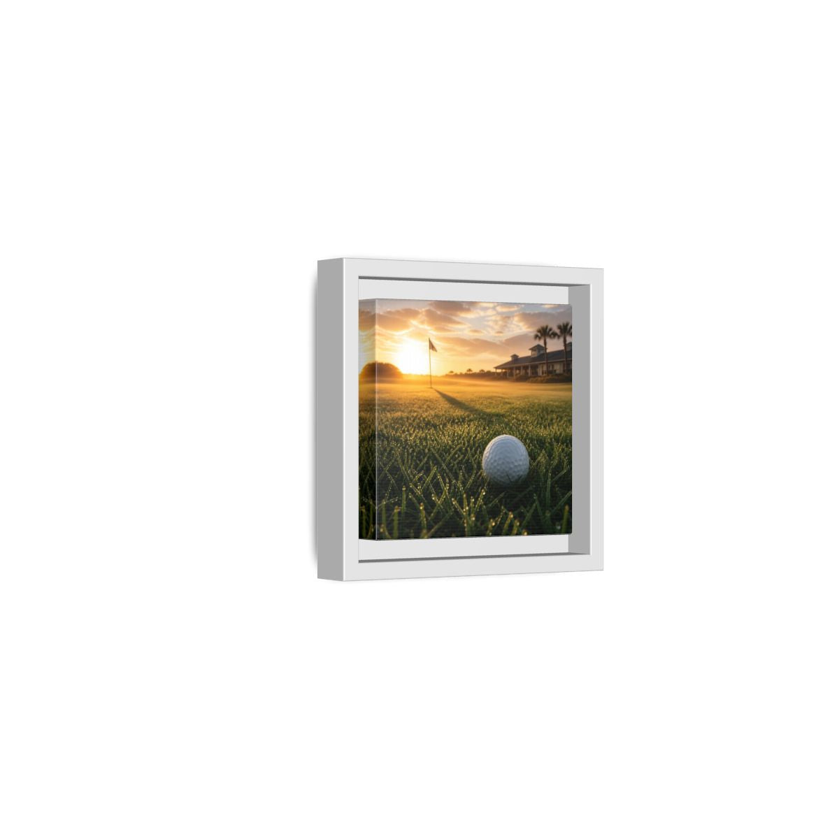 Side Mockup 22. Sunrise Golf Moment shown as framed canvas print