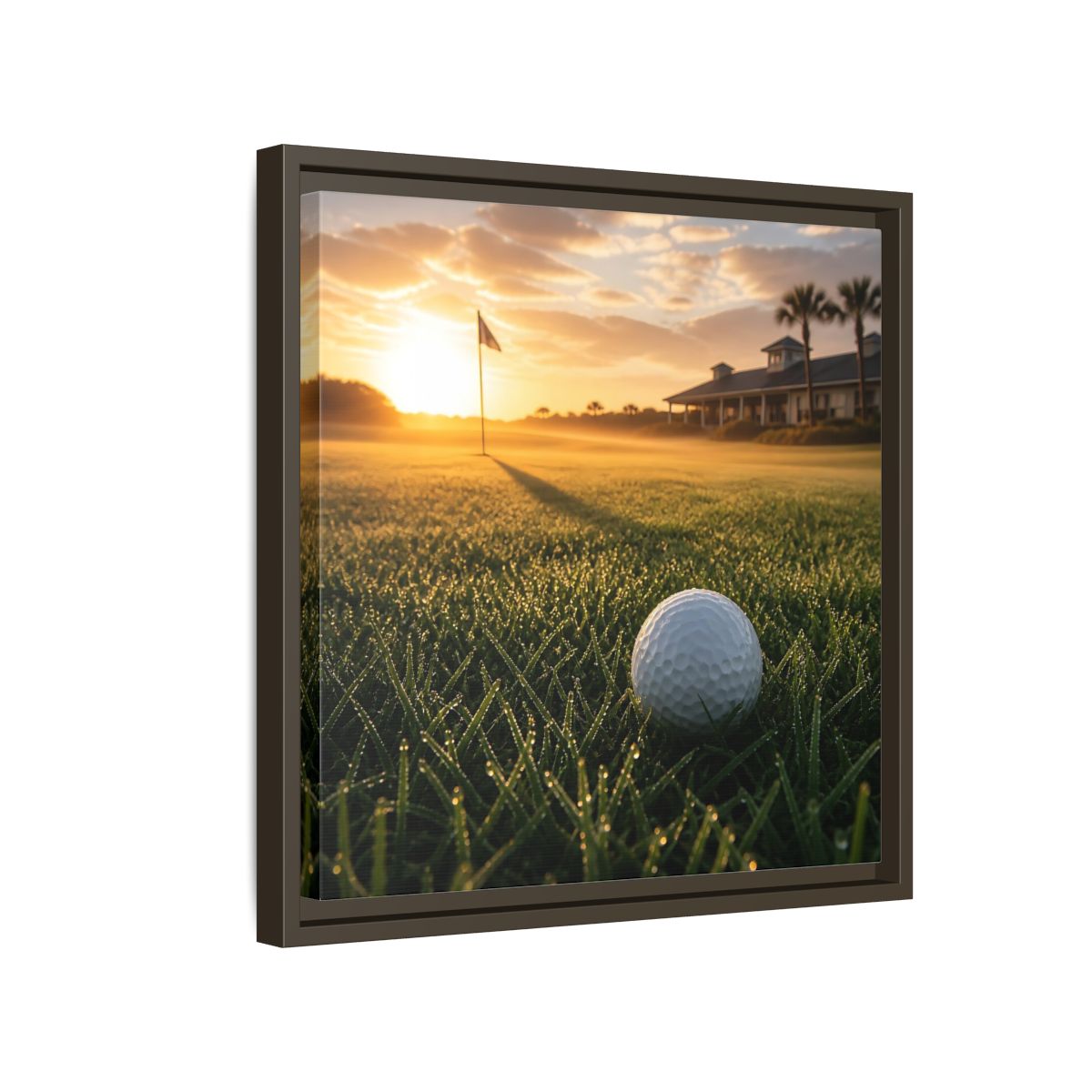 Side Mockup 14. Sunrise Golf Moment shown as framed canvas print