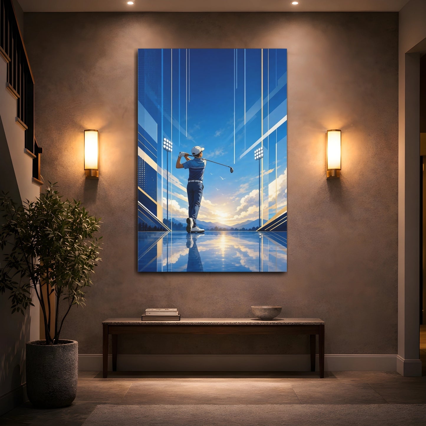 Mockup 2. Sunrise Golf Swing shown as canvas print
