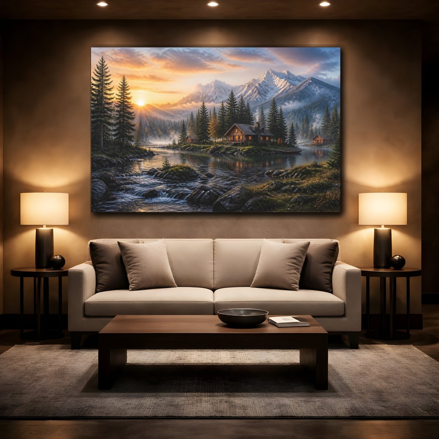 Mockup 2. Sunrise Mountain Cabin Retreat shown as canvas print