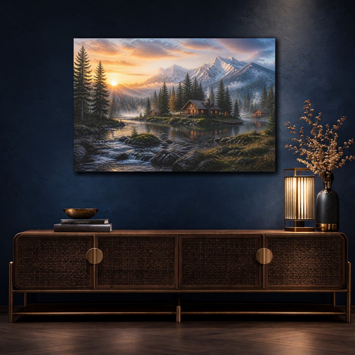 Mockup 4. Sunrise Mountain Cabin Retreat shown as canvas print