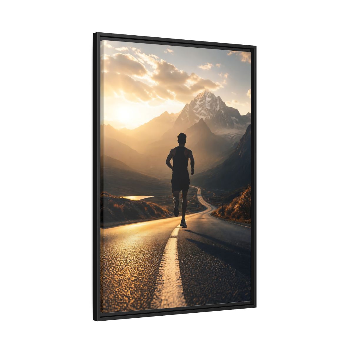 Side Mockup 13. Sunrise Mountain Run shown as framed canvas print