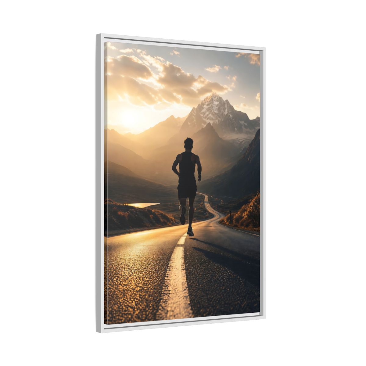 Side Mockup 9. Sunrise Mountain Run shown as framed canvas print