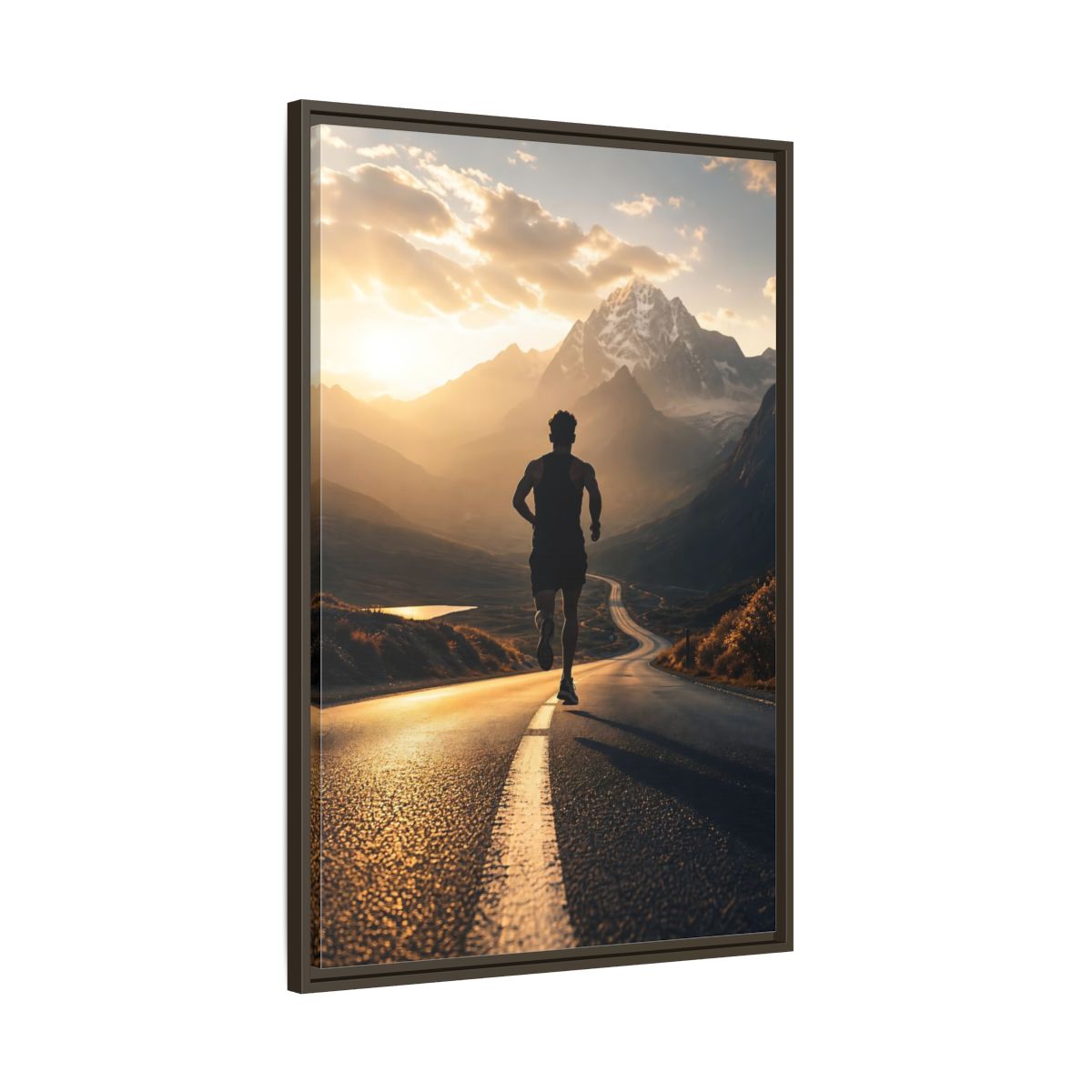 Main Mockup. Sunrise Mountain Run shown as framed canvas print