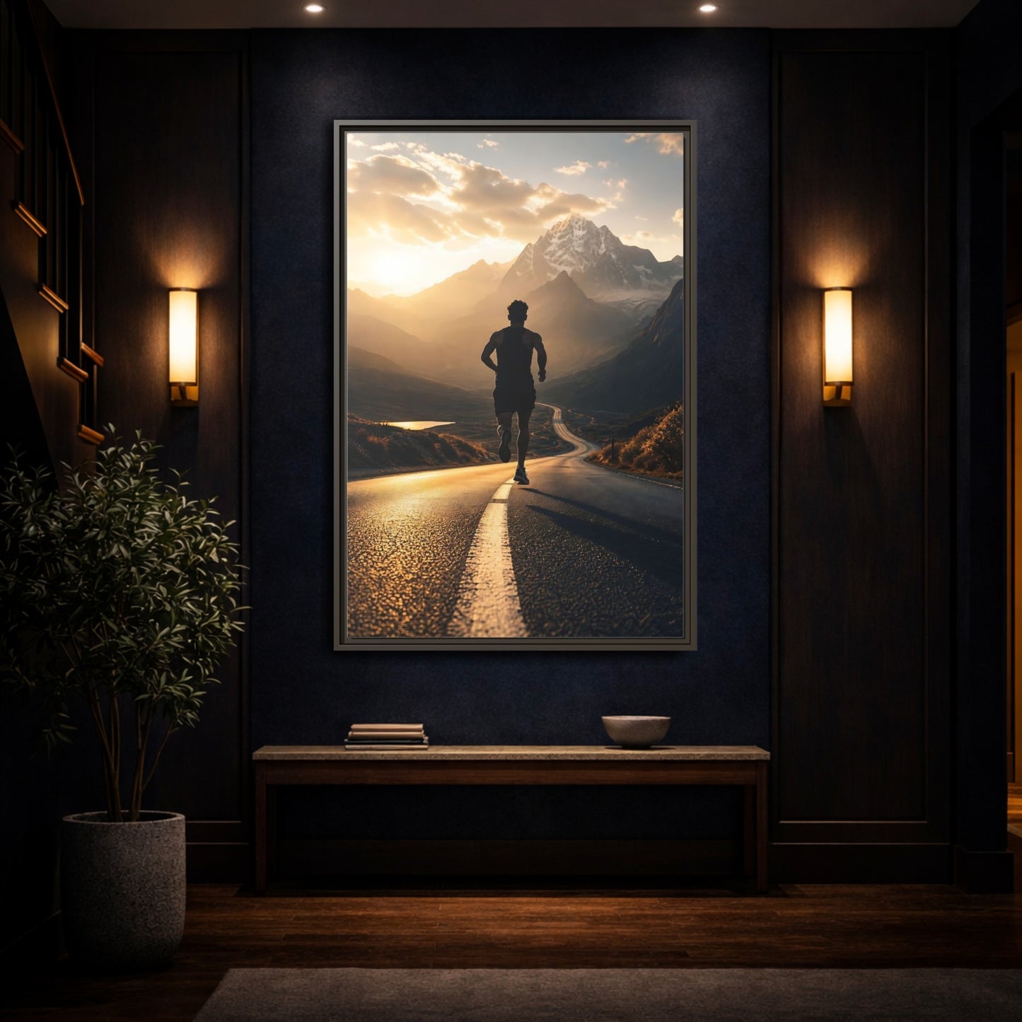 Mockup 4. Sunrise Mountain Run shown as framed canvas print