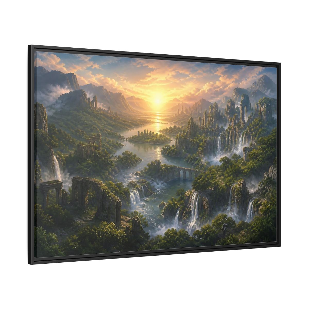 Side Mockup 12. Sunrise Over Hidden River Valley shown as framed canvas print
