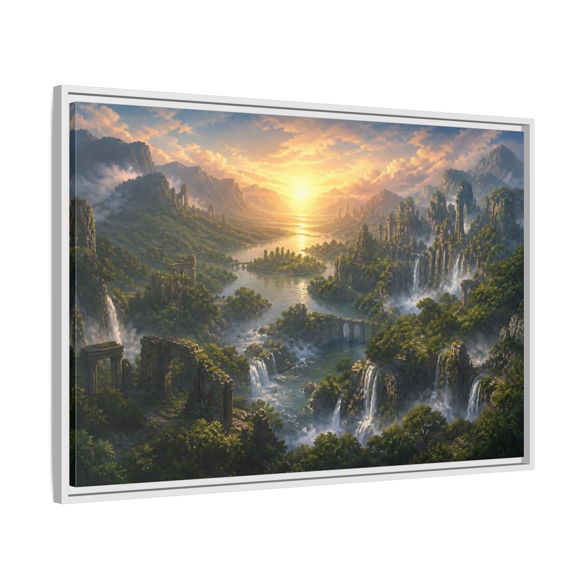 Side Mockup 9. Sunrise Over Hidden River Valley shown as framed canvas print